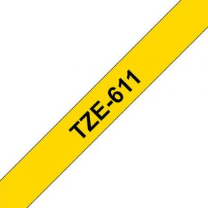 Tape BROTHER TZE611 6mm svart på gul