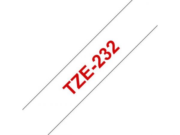 Tape BROTHER TZE232 12mm Röd på Vit