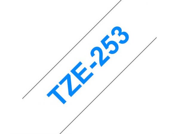 Tape BROTHER TZE253 24mm blå på vit