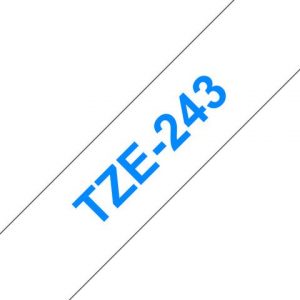 Tape BROTHER TZE243 18mm blå på vit