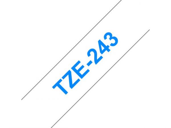 Tape BROTHER TZE243 18mm blå på vit