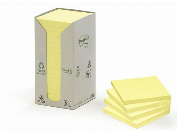 Notes POST-IT 100% recy 76x76 gul 16/fp