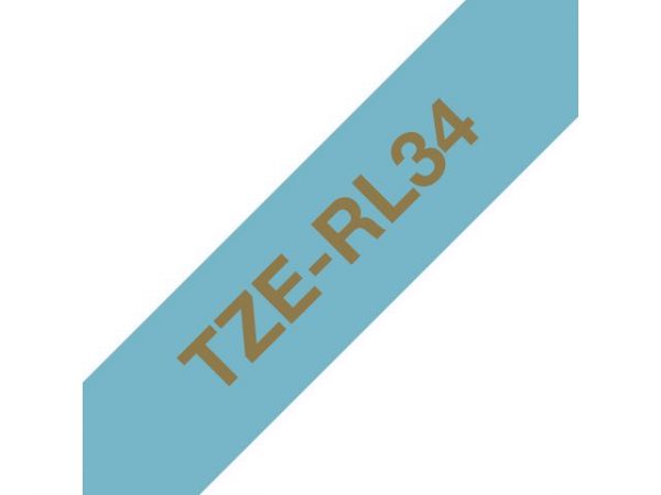 Tape BROTHER TZERL34 12mm guld på l-blå