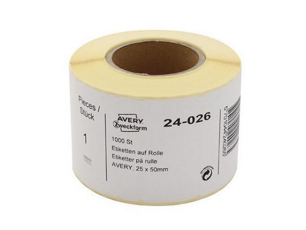 Etiketter AVERY rulle 50x25mm 1000/RL