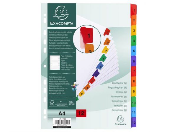 Kartongregister EXACOMPTA 1-12 multifärg