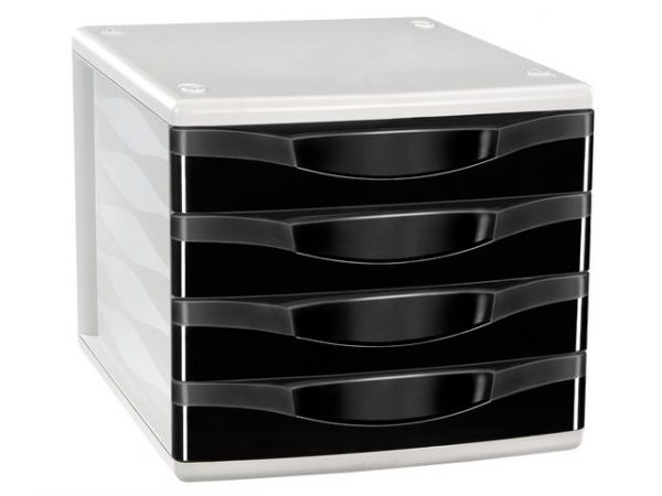 Blankettbox LYRECO 4 lådor vit/svart