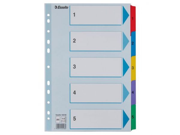 Kartongregister m. plastfl. A4 1-5 färg