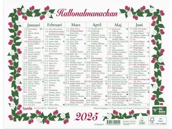 Väggkalender Lilla Hallonalmanackan 2025